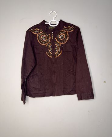 Veste zippée marron brodée d'alpaga