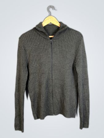 Gray Zip-Up Knit Cardigan