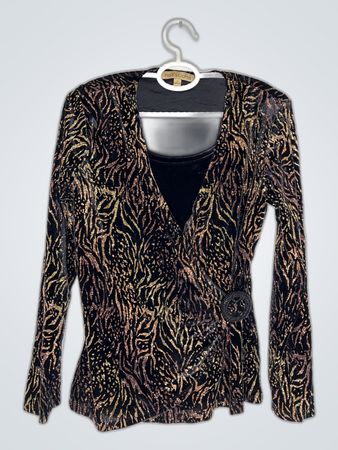 Notations Black Gold Zebra Print Wrap Blouse