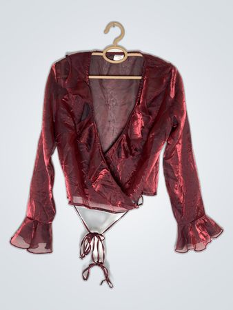 Unbranded Red Ruffle Wrap Blouse