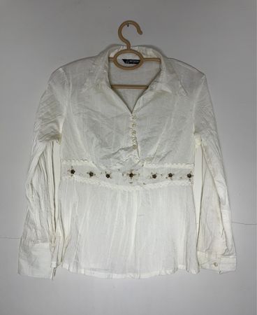 Rashun White Embroidered Button-up Blouse