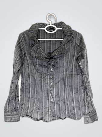 Pause Café Gray Striped Ruffle Blouse