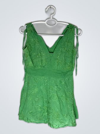 Green Embroidered V-Neck Blouse