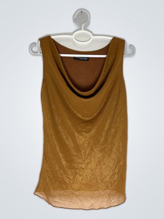 Styleboom Metallic Cowl Neck Blouse