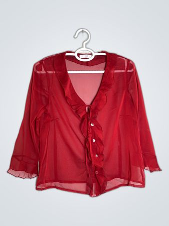 Proenza Schouler Red Ruffled Chiffon Blouse