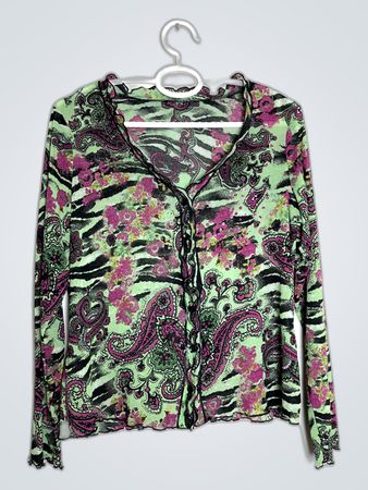 Unbranded Green Paisley Zebra Print Long Sleeve Cardigan