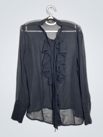Oltré Black Ruffle Blouse