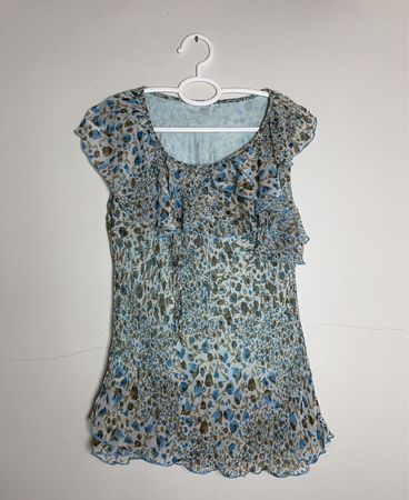 Blue Floral Ruffled Top