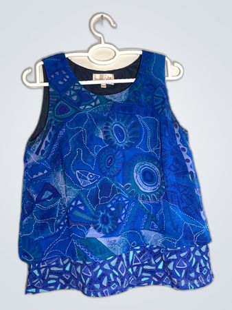 Pour Hommes Les Filles Blue Geometric Printed Sleeveless Top