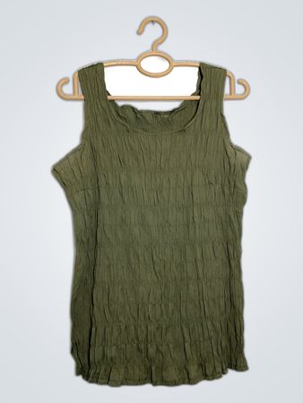 Unbranded Olive Green Sleeveless Crinkled Tank Top