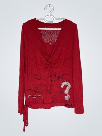 Desigual Red Long Sleeve Top with Graphic Print