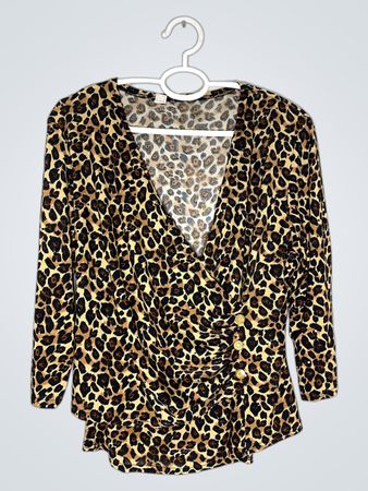 Leopardenmuster V-Ausschnitt Raffung Top