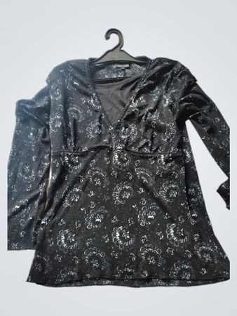 nadia nardi schwarzes Paisley-Muster langärmeliges V-Ausschnitt-Oberteil Größe M