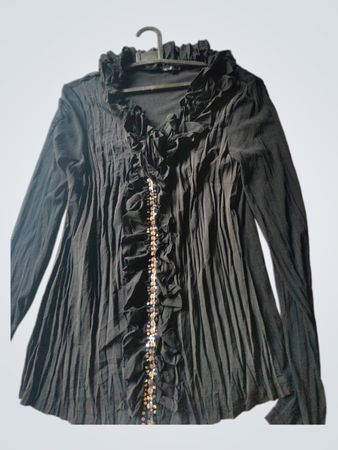 MARC AUREL Black Ruffled Sequin Detail Blouse