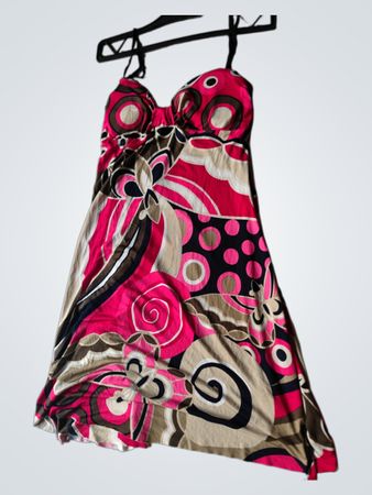 Damen Pinkes Abstraktes Muster Halterkleid
