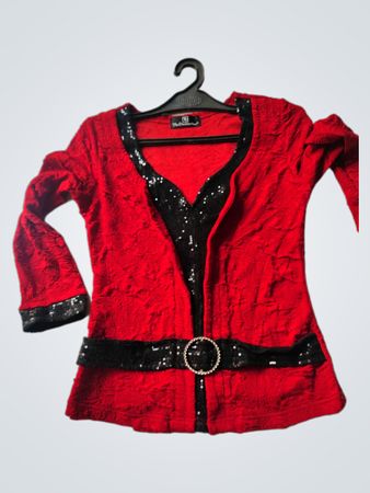 TheDistinctive Red Sequin Embellished Long Sleeve Top