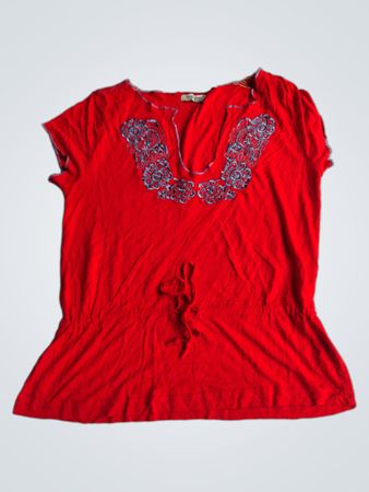 Atmosphere Rote Bestickte Tunika-Bluse
