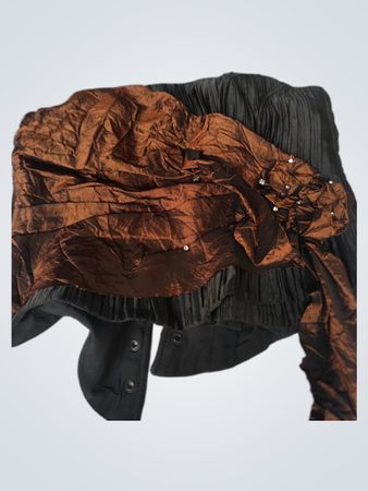 Braunes und schwarzes gerafftes Korsett-Top mit Strassverzierung