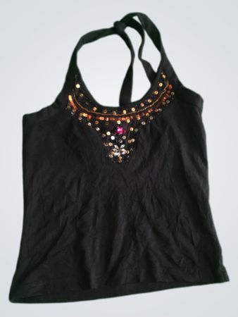 Schwarzes Neckholder-Top mit Pailletten