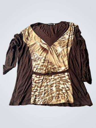 ULISSES Braunes Langarm-T-Shirt mit Tierdruck-Panel