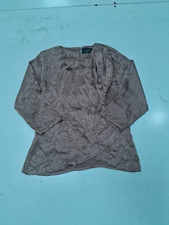 Sunset Clozette Taupe Satin Wrap Blouse Long Sleeve Size S