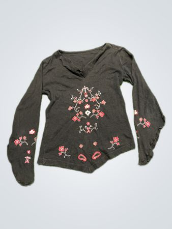 Black Embroidered Long Sleeve Blouse