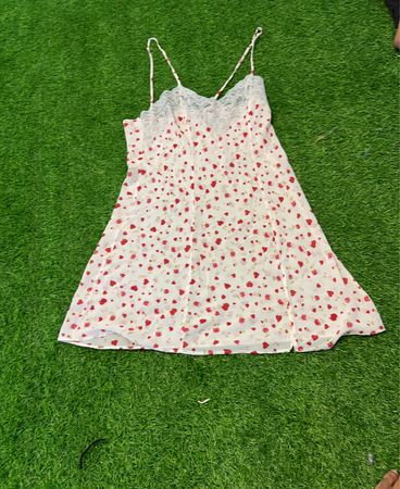 Lisa Jay White Red Polka Dot Lace Slip Dress