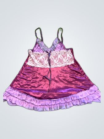 Purple Satin Chemise with Lace and Ruffle