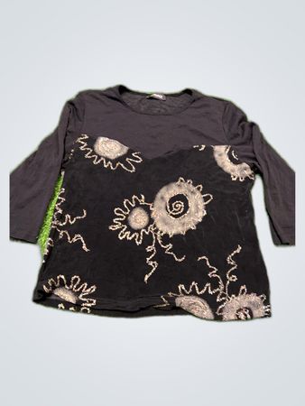 Apanage Printed Long-Sleeve Black Blouse