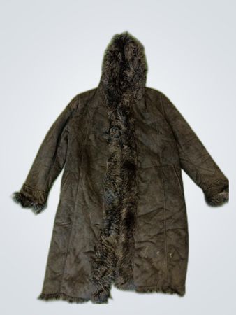 Black Suede Fur Trim Hooded Coat