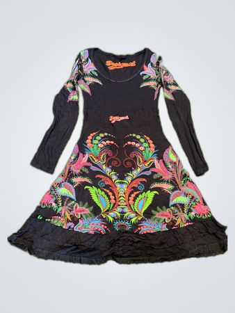 Desigual Floral Embroidered Black Midi Dress