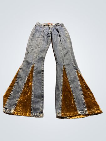 Léam Jean Flared Jeans with Brown Velvet Panels