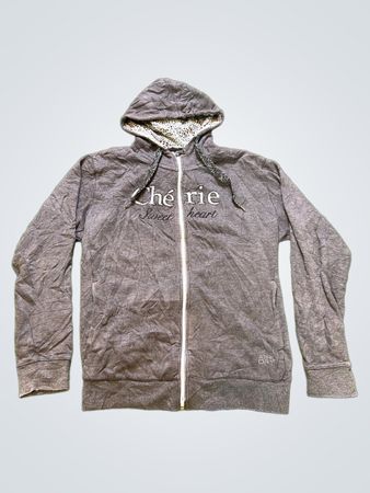 Gray Hoodie with White Zipper and Drawstrings