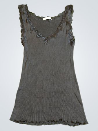 Globus Essentials Black Ribbed Lace Trim Tank Top