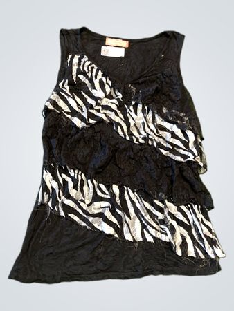 C'est La Vie Black Sleeveless Top with Zebra Print Ruffles