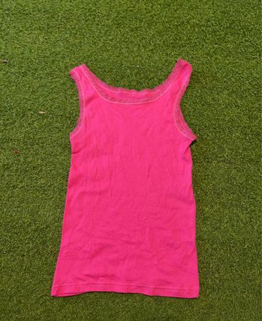 Pink Lace Trim Tank Top