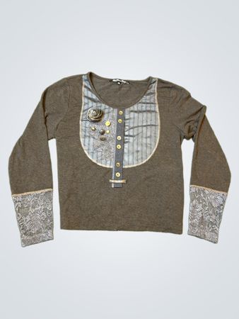 Bleu Blanc Rouge Long-Sleeve Top with Lace Cuffs