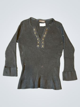 Principles Black Ribbed Long Sleeve Button Detail Top