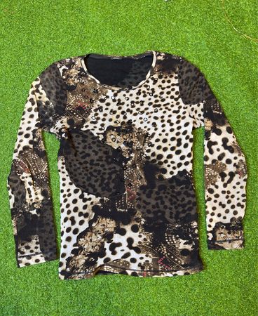 Dibari long sleeve top with animal print and embellishments