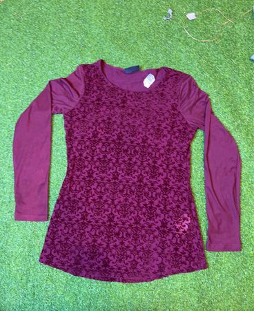 Janina Burgundy Velvet Burnout Long Sleeve Top