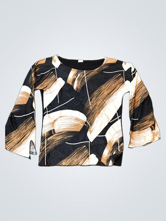 Black and brown abstract print long sleeve top