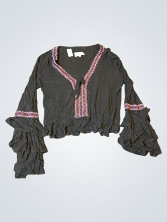 RahiCali Black Embroidered Bell Sleeve Top