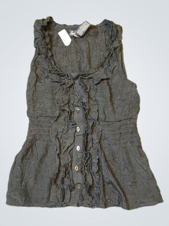 Sue Rose Black Ruffled Button-Up Top