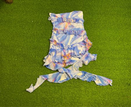 Blue Floral Print Ruffled Swimsuit