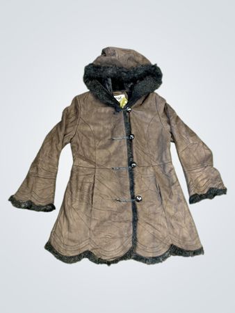 Pizzazz Hooded Brown Faux Fur Trimmed Coat