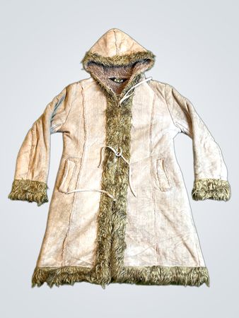 Blue Fire Hooded Faux Fur Trimmed Coat