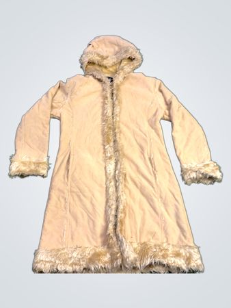 Miss Shilly Women's Beige Faux Fur Trim Hooded Coat XXL