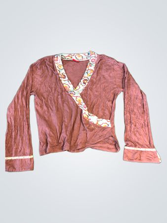 ELLE Damen Langarm Wickeloberteil mit floralem Druckkragen