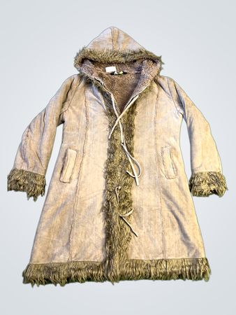 Blauer Feuer Kapuzenmantel mit Kunstpelzbesatz