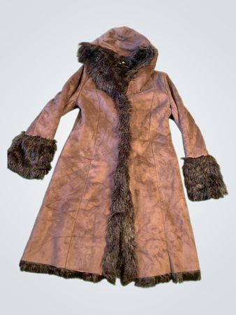 Brown Faux Fur Trimmed Hooded Coat